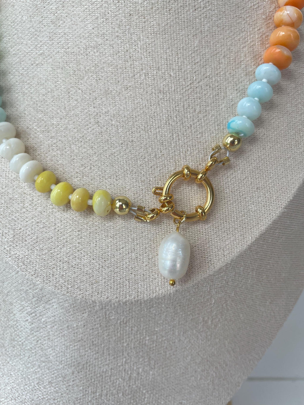 Opal Candy Beaded Necklace Colorful Gemstone Easy Clasp Charm