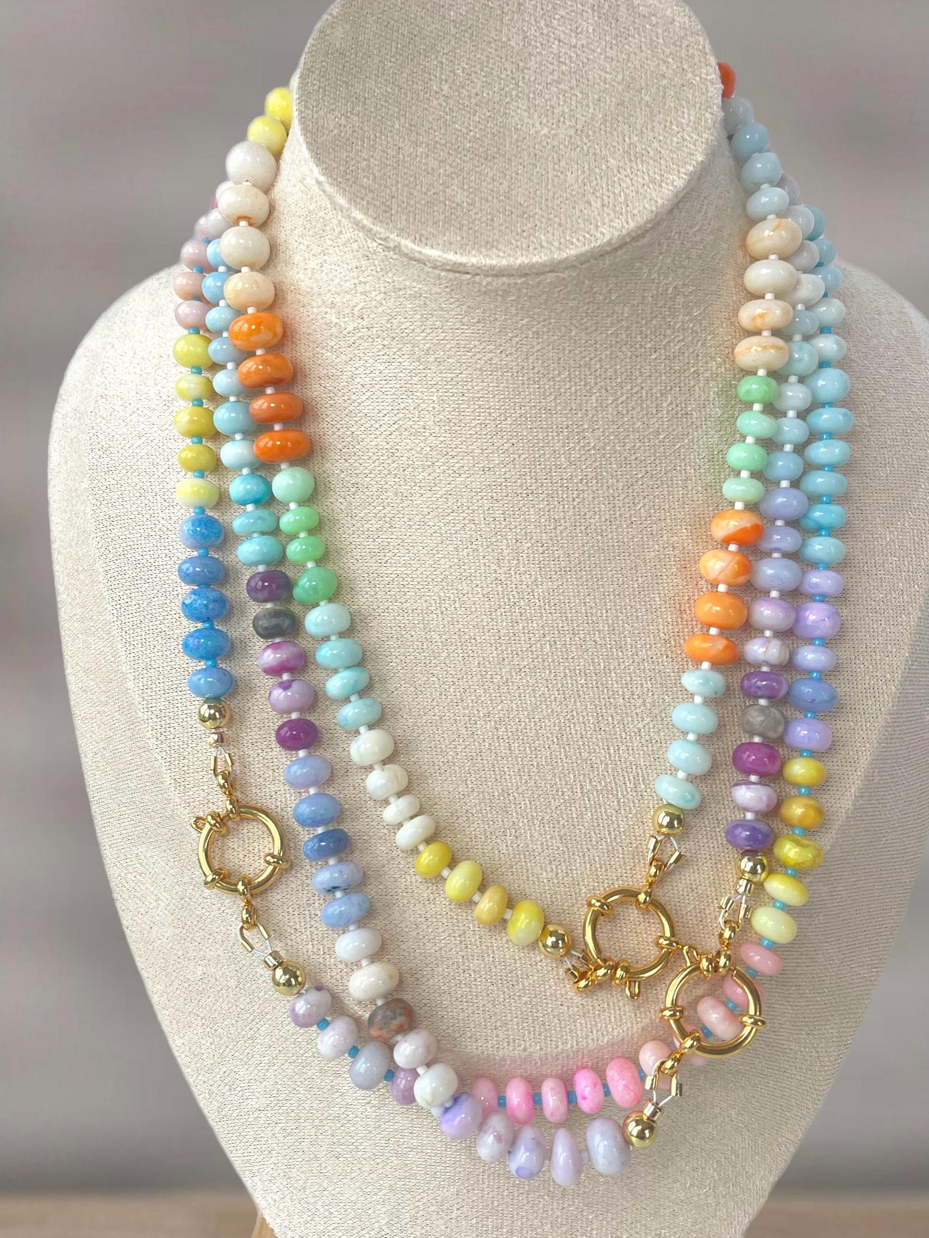 Opal Candy Beaded Necklace Colorful Gemstone Easy Clasp Charm
