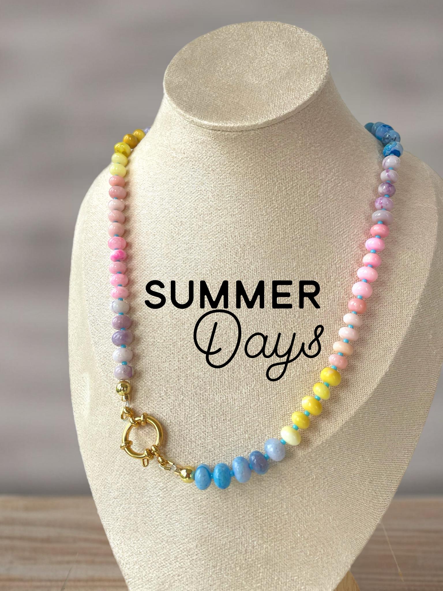 Opal Candy Beaded Necklace Colorful Gemstone Easy Clasp Charm