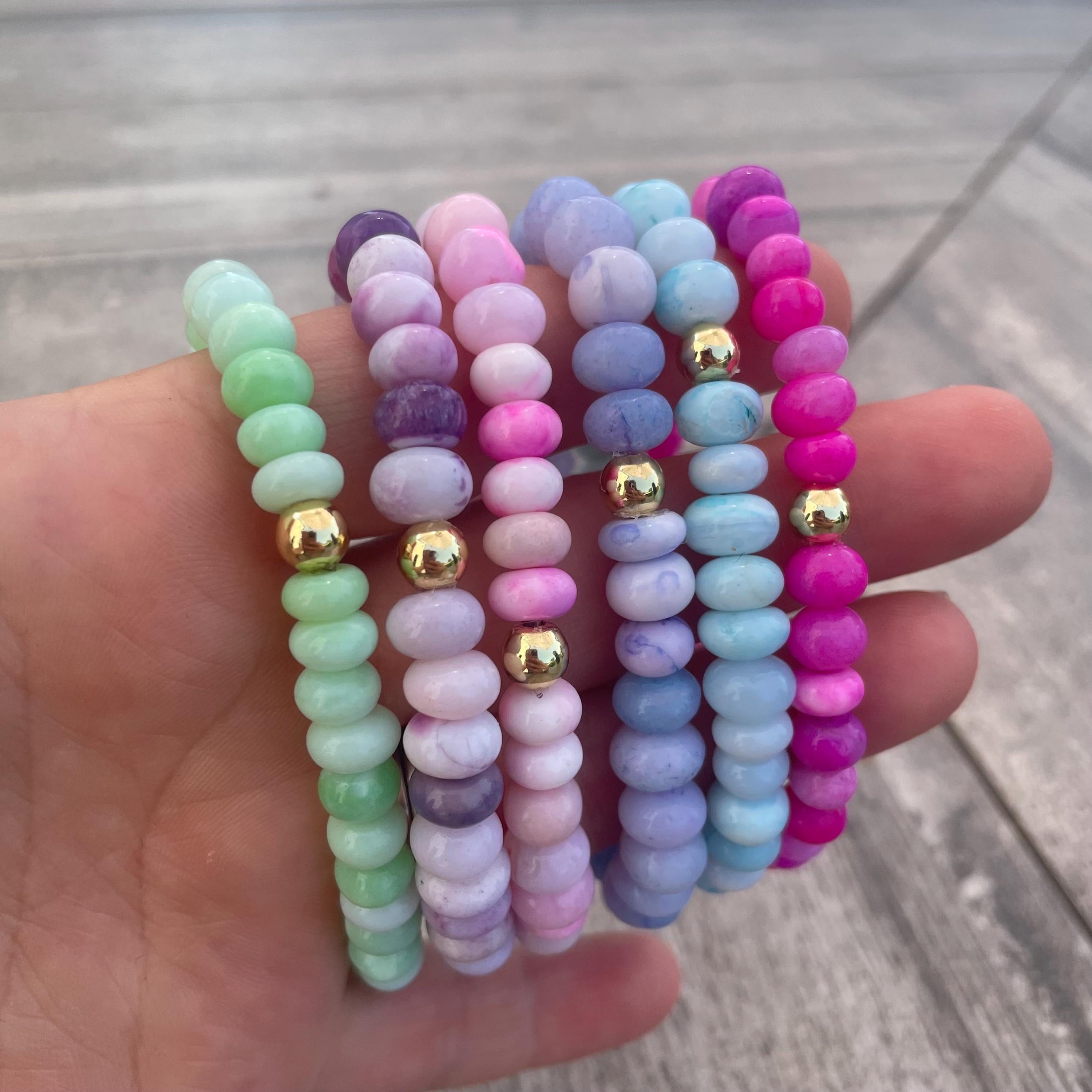 Opal Bead Stretchy Bracelet - Rainbow Candy Necklace Style