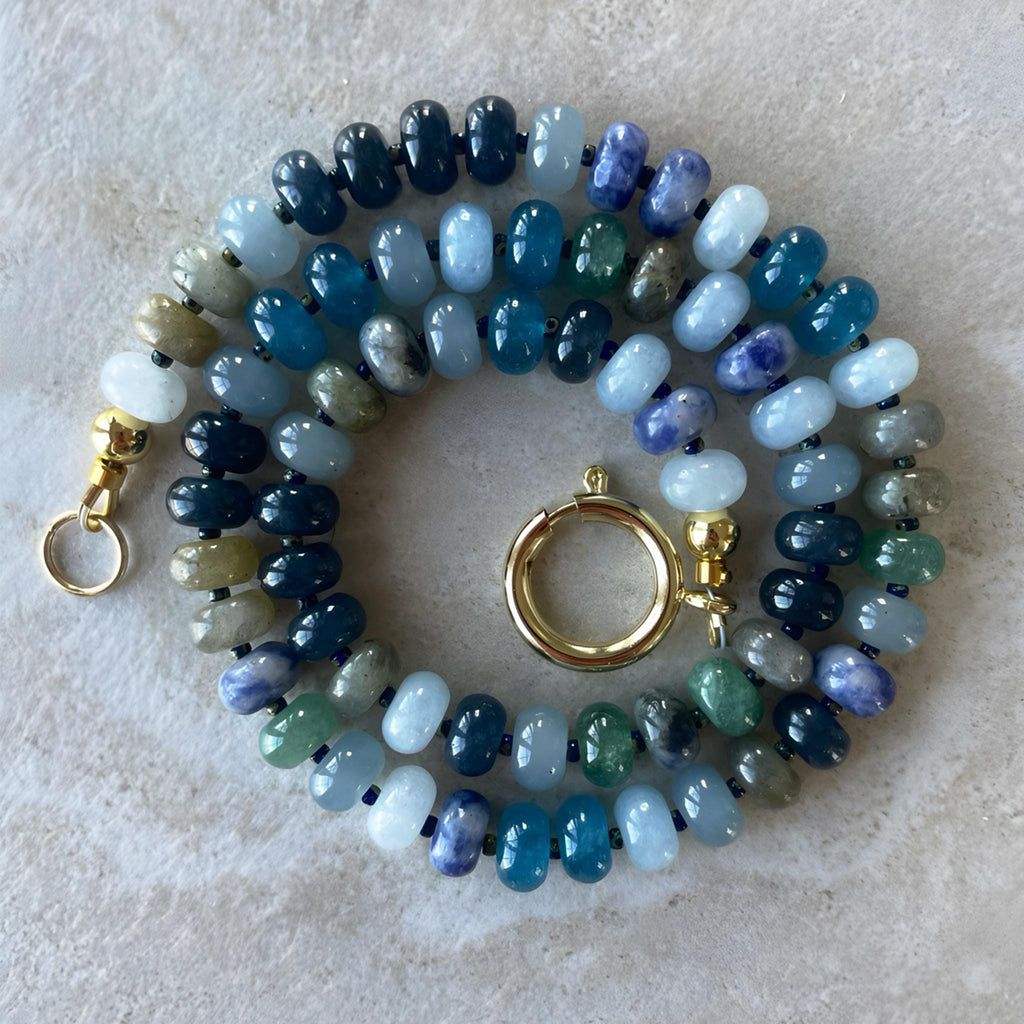 Beaded Gemstone Necklace: 18k Gold Clasp, Amethyst, Aventurine Beads