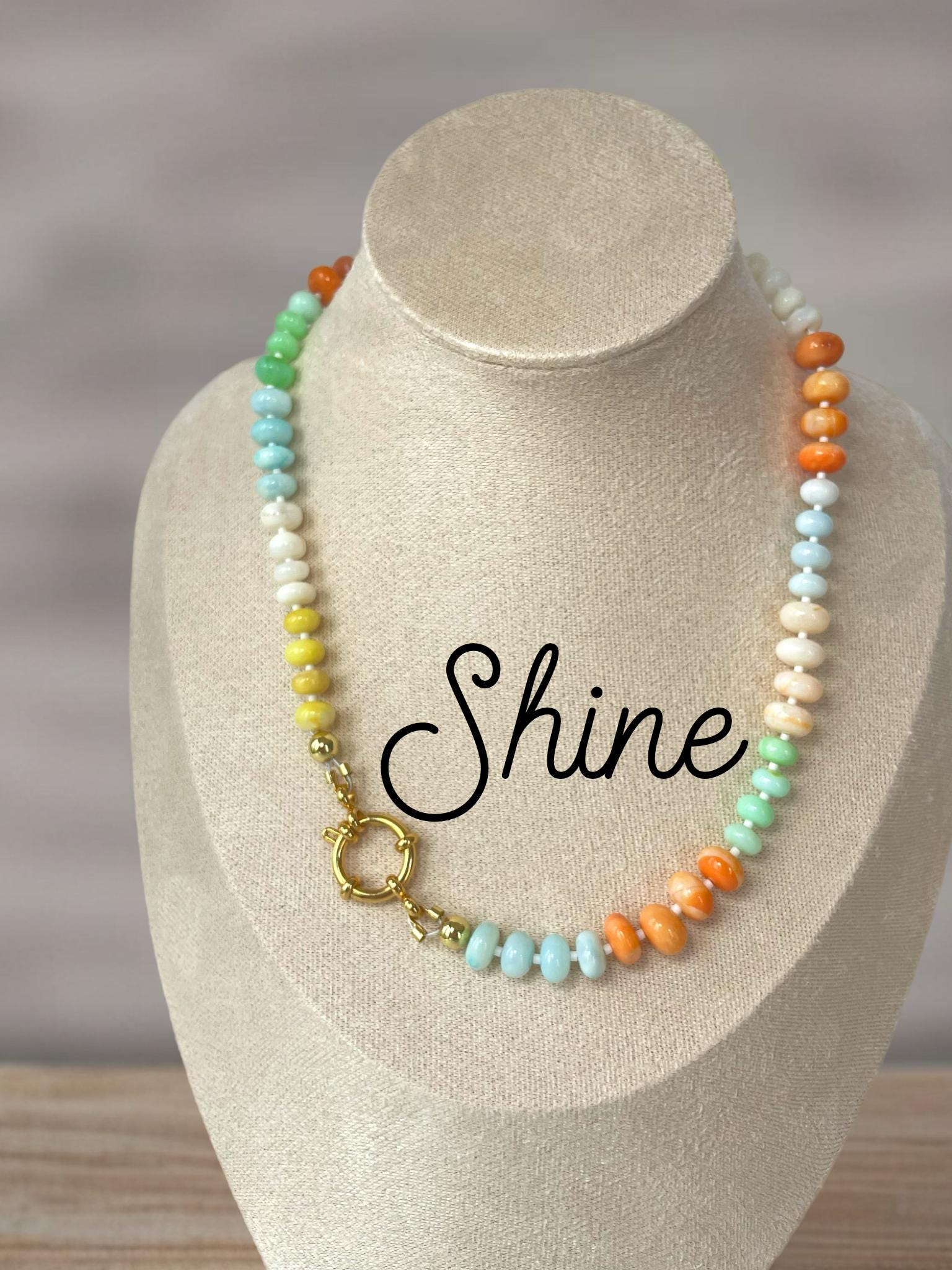 Opal Candy Beaded Necklace Colorful Gemstone Easy Clasp Charm