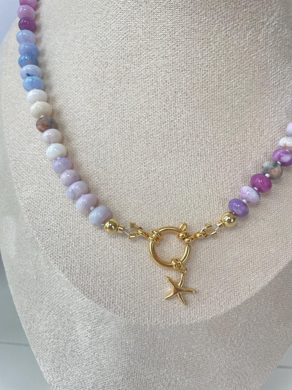 Opal Candy Beaded Necklace Colorful Gemstone Easy Clasp Charm