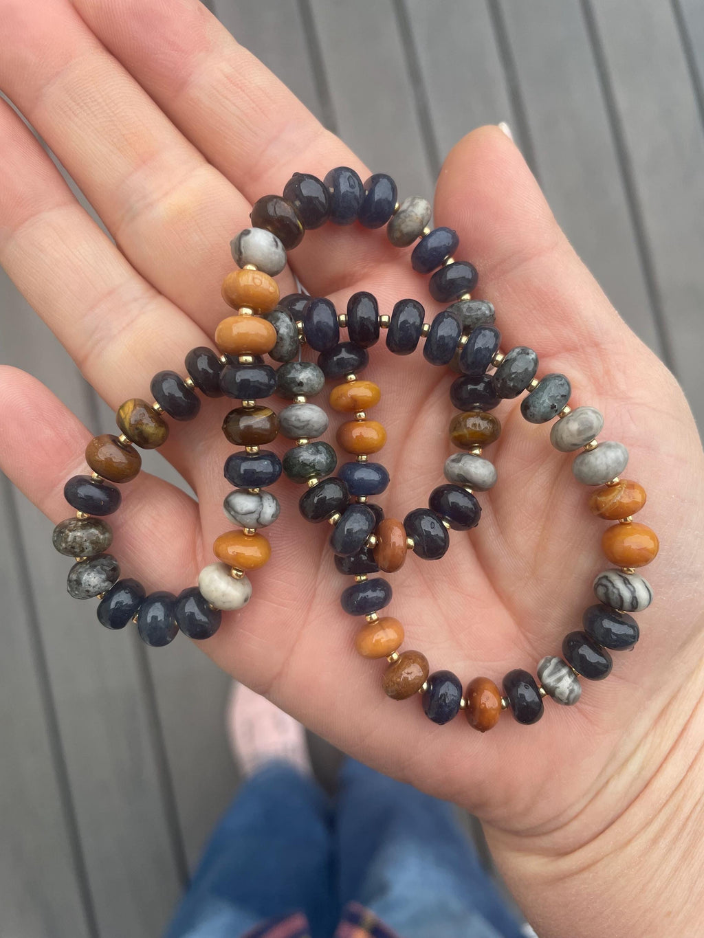 Gemstone Beaded Necklace: 18k Gold Plated Clasp, Jade Opal Quartz