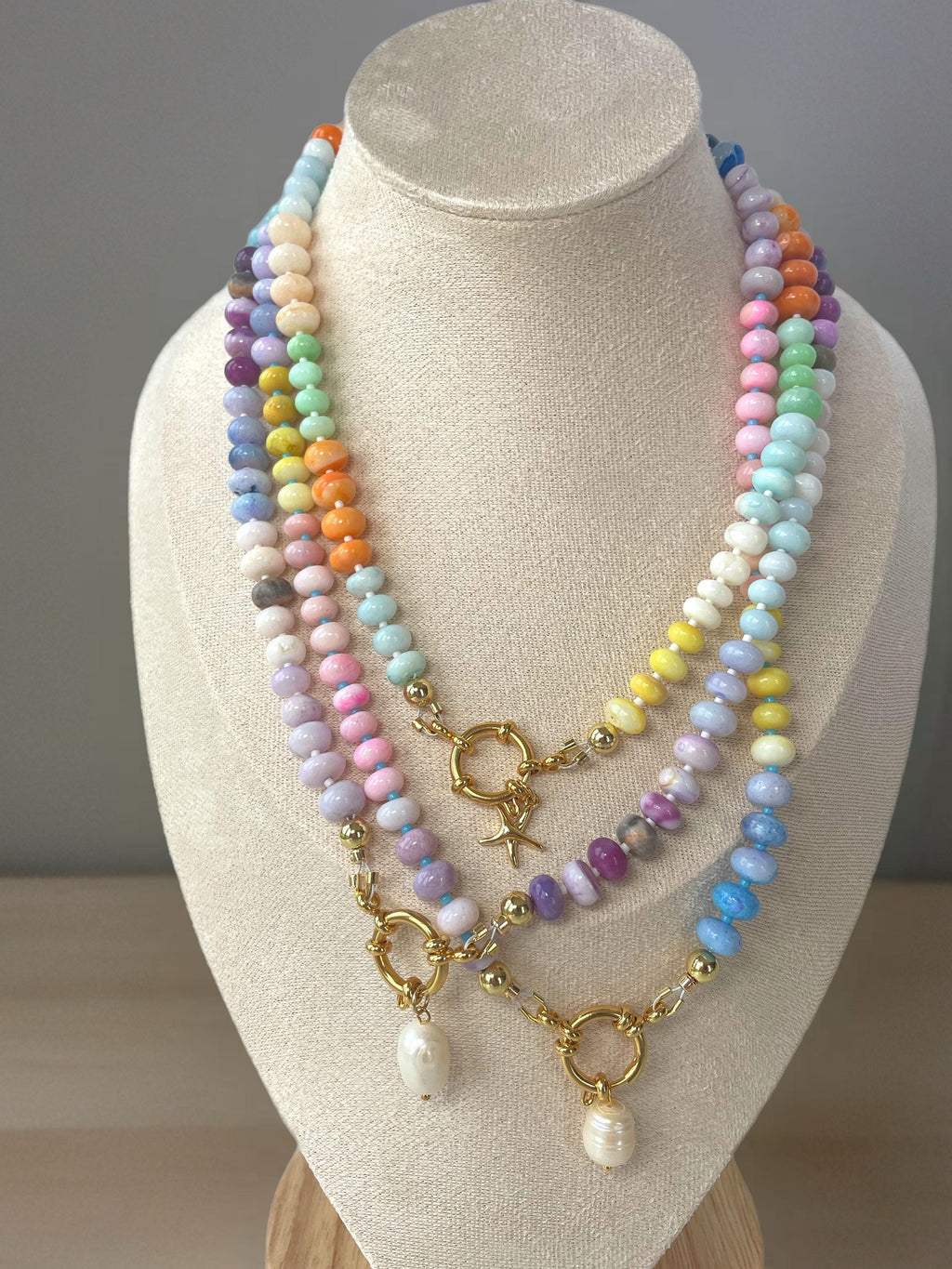 Opal Candy Beaded Necklace Colorful Gemstone Easy Clasp Charm