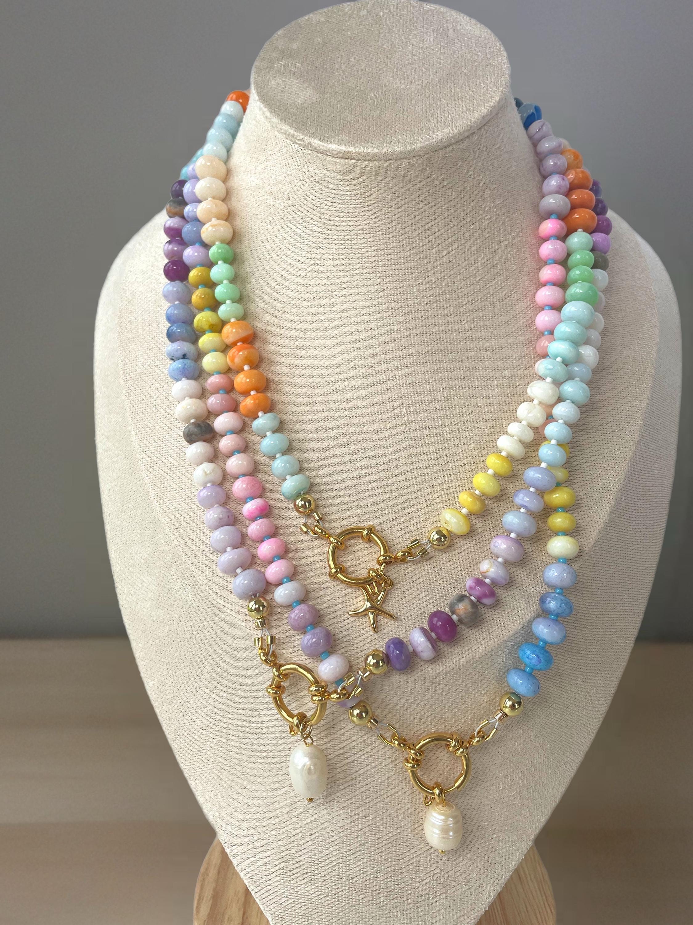 Opal Candy Beaded Necklace Colorful Gemstone Easy Clasp Charm