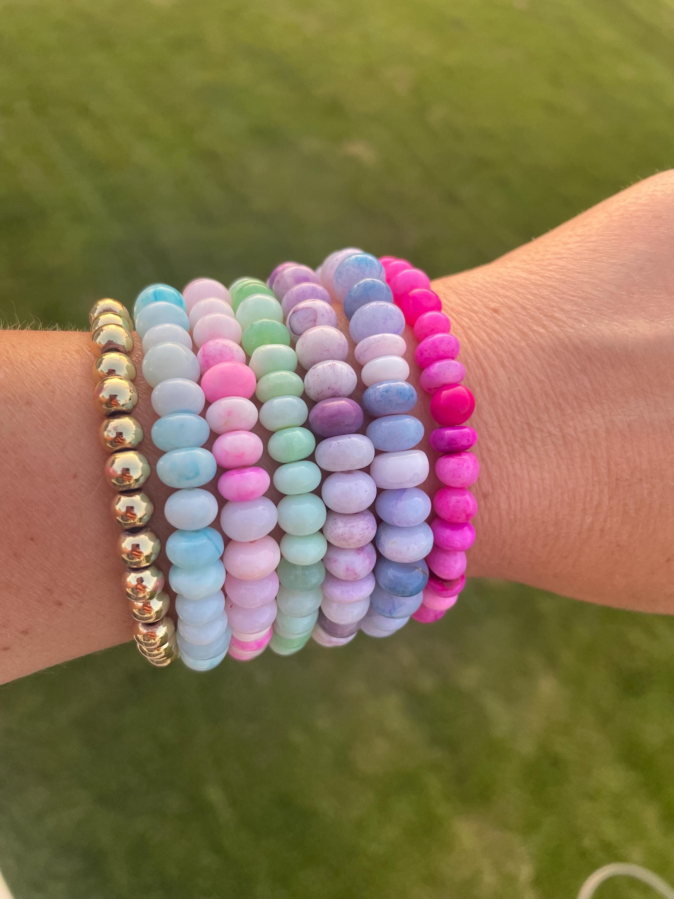 Opal Bead Stretchy Bracelet - Rainbow Candy Necklace Style