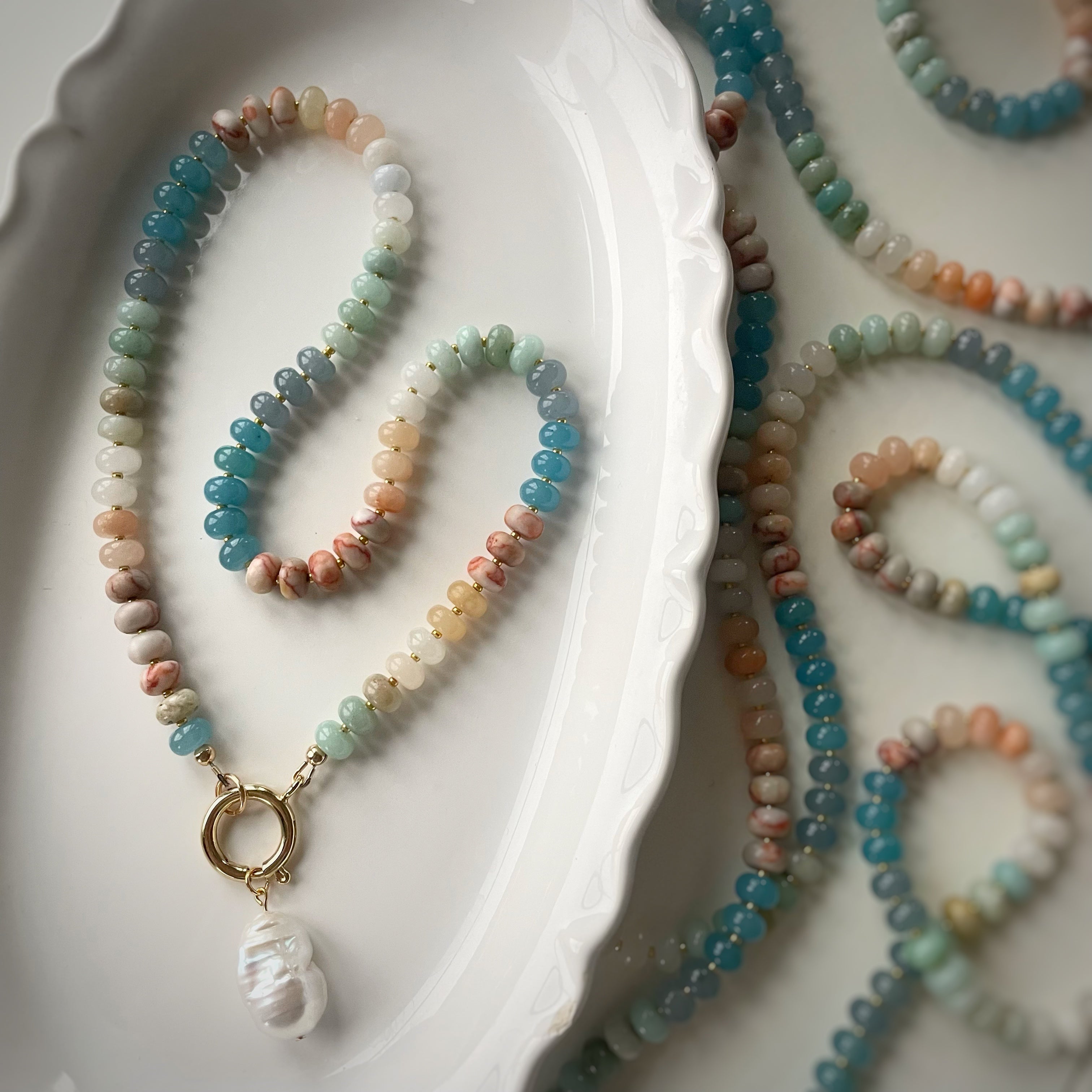 Gemstone Candy Necklace: 14k Gold Filled Clasp,  Adventurine, Jade, Morganite, Amethyst, Chalcedony