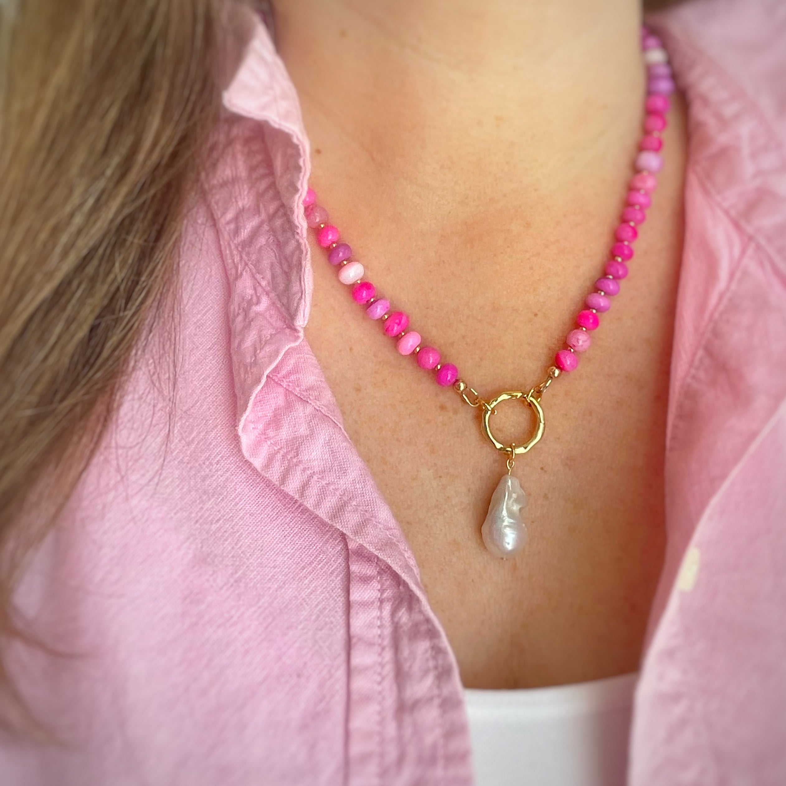 Opal Candy Beaded Necklace Colorful Gemstone Easy Clasp Charm