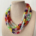Rainbow Beaded Gemstone Necklace: 18k Gold Plated Clasp, Charm, Adventurine, Jade, Opal, Morganite, Amethyst, Chalcedony