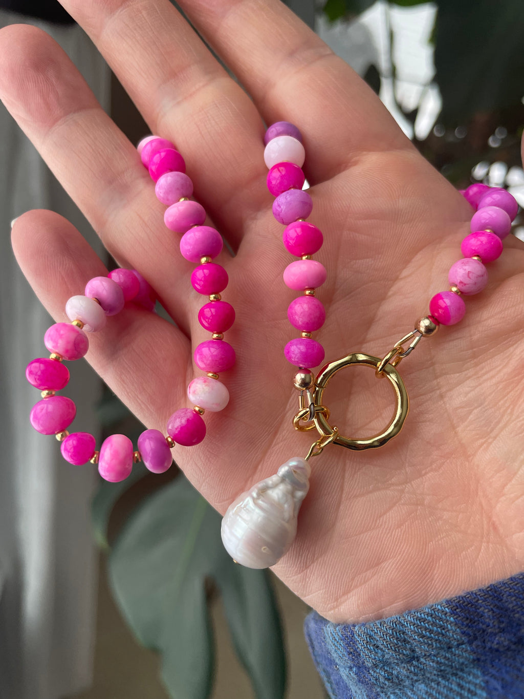 Opal Candy Beaded Necklace Colorful Gemstone Easy Clasp Charm