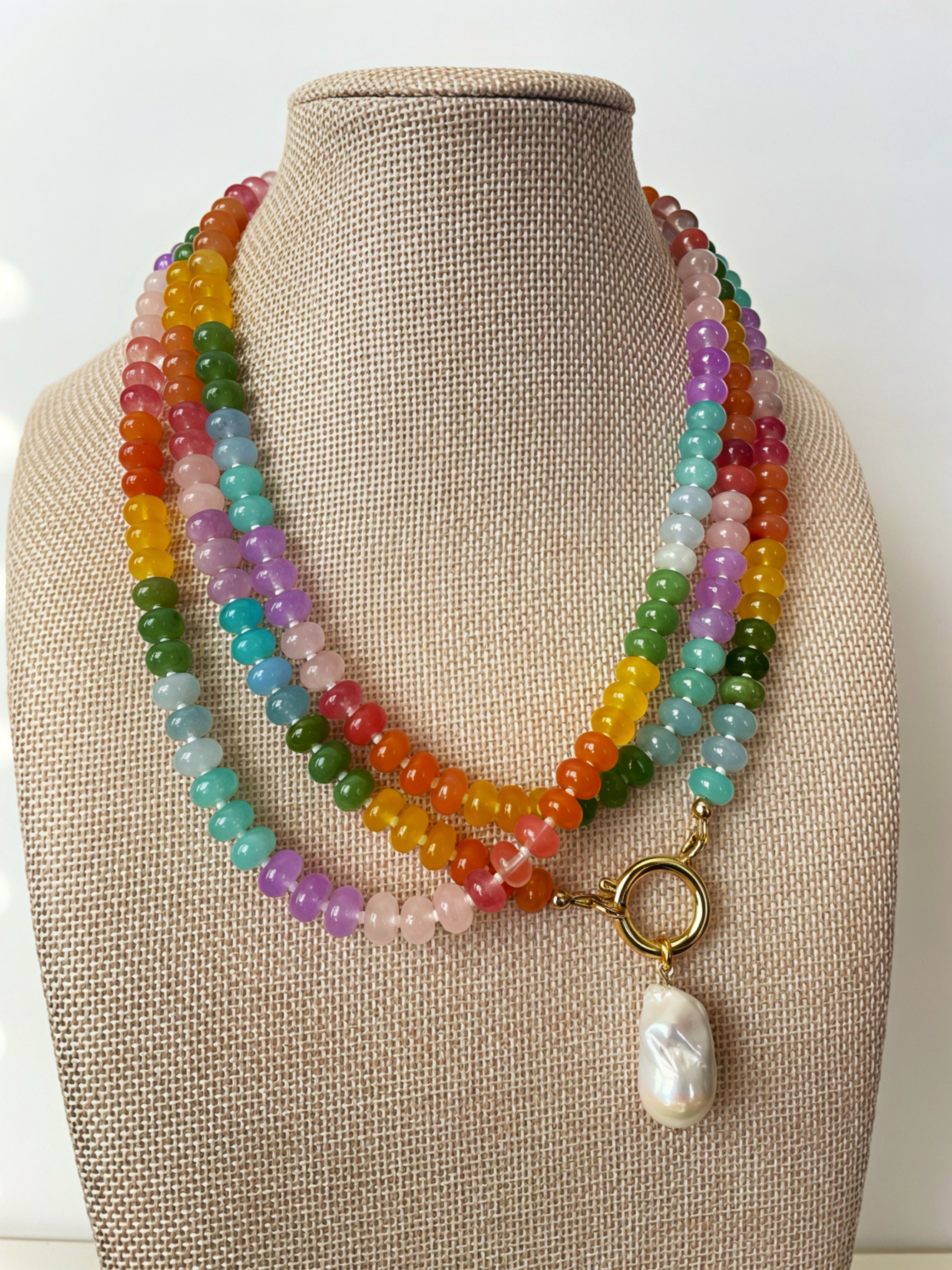 Gemstone Candy Necklace: 14k Gold Filled Clasp,  Adventurine, Jade, Morganite, Amethyst, Chalcedony