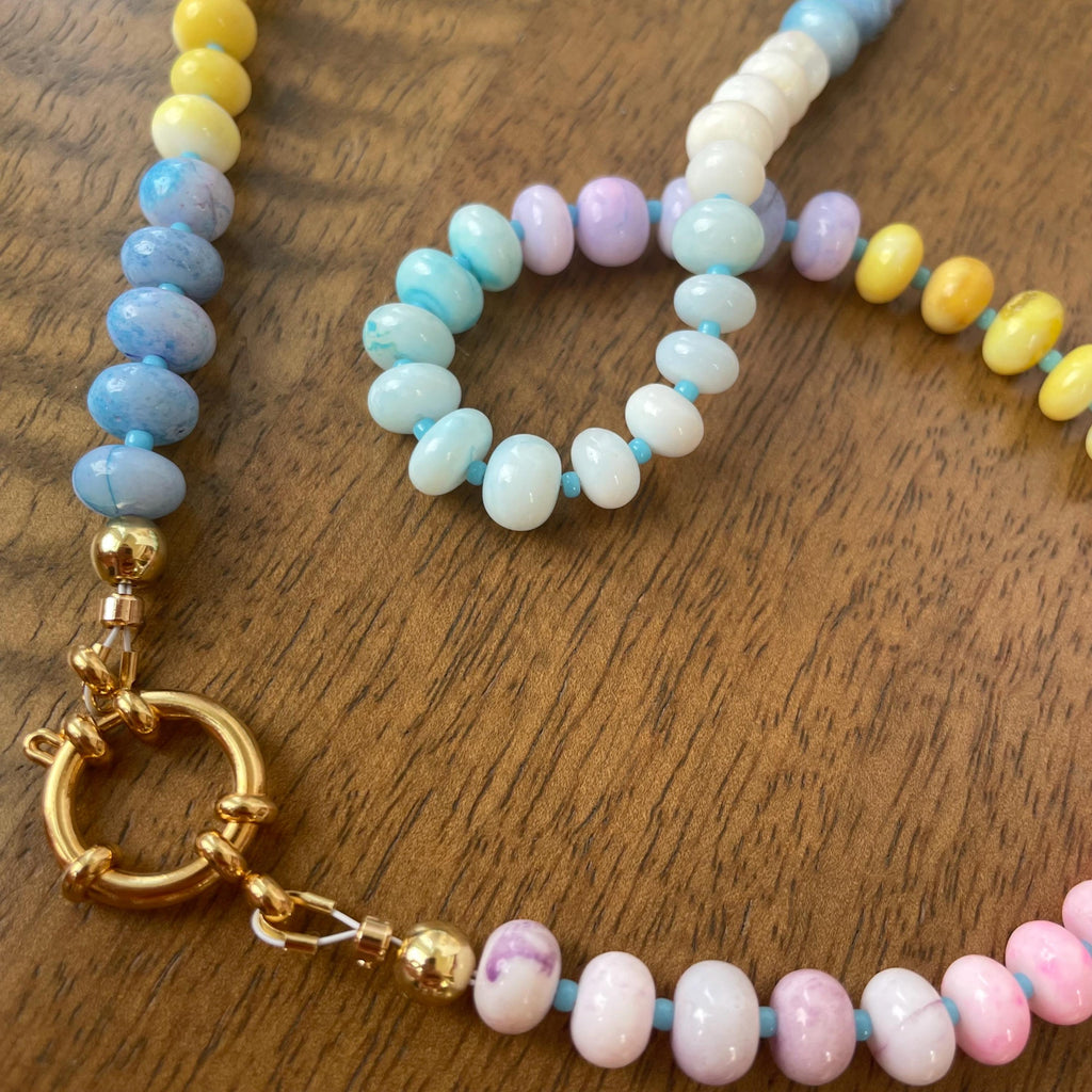 Opal Candy Beaded Necklace Colorful Gemstone Easy Clasp Charm