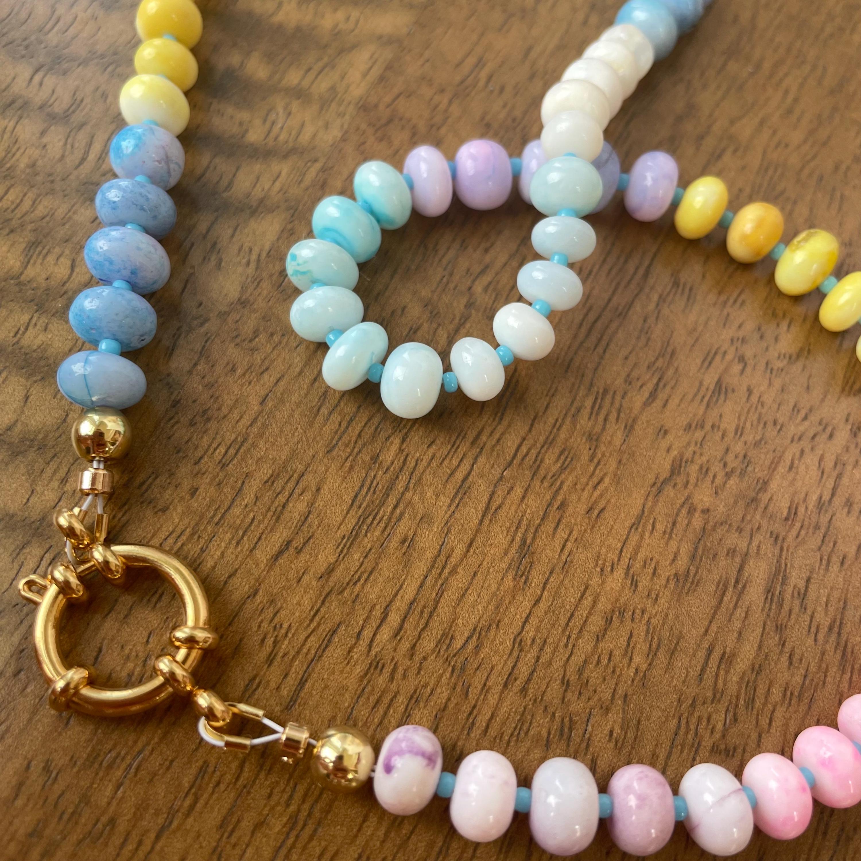 Opal Candy Beaded Necklace Colorful Gemstone Easy Clasp Charm