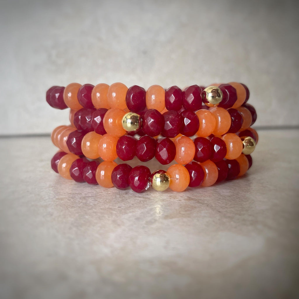 Gemstone Bead Stretchy Bracelet - Sports Team - Pick Your Team Colors red white blue green