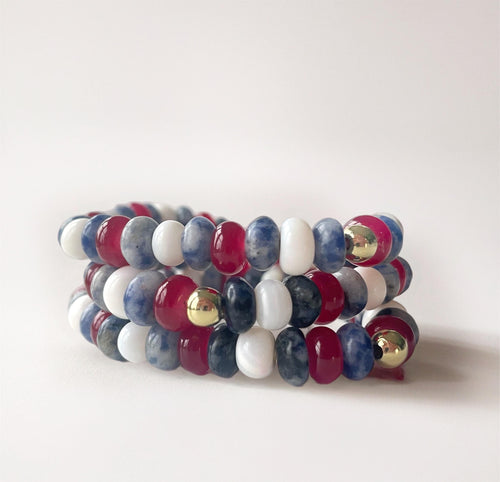 Gemstone Bead Stretchy Bracelet - Sports Team - Pick Your Team Colors red white blue green