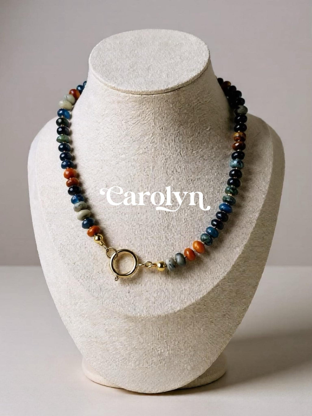 Gemstone Beaded Necklace: 18k Gold Plated Clasp, Jade Opal Quartz