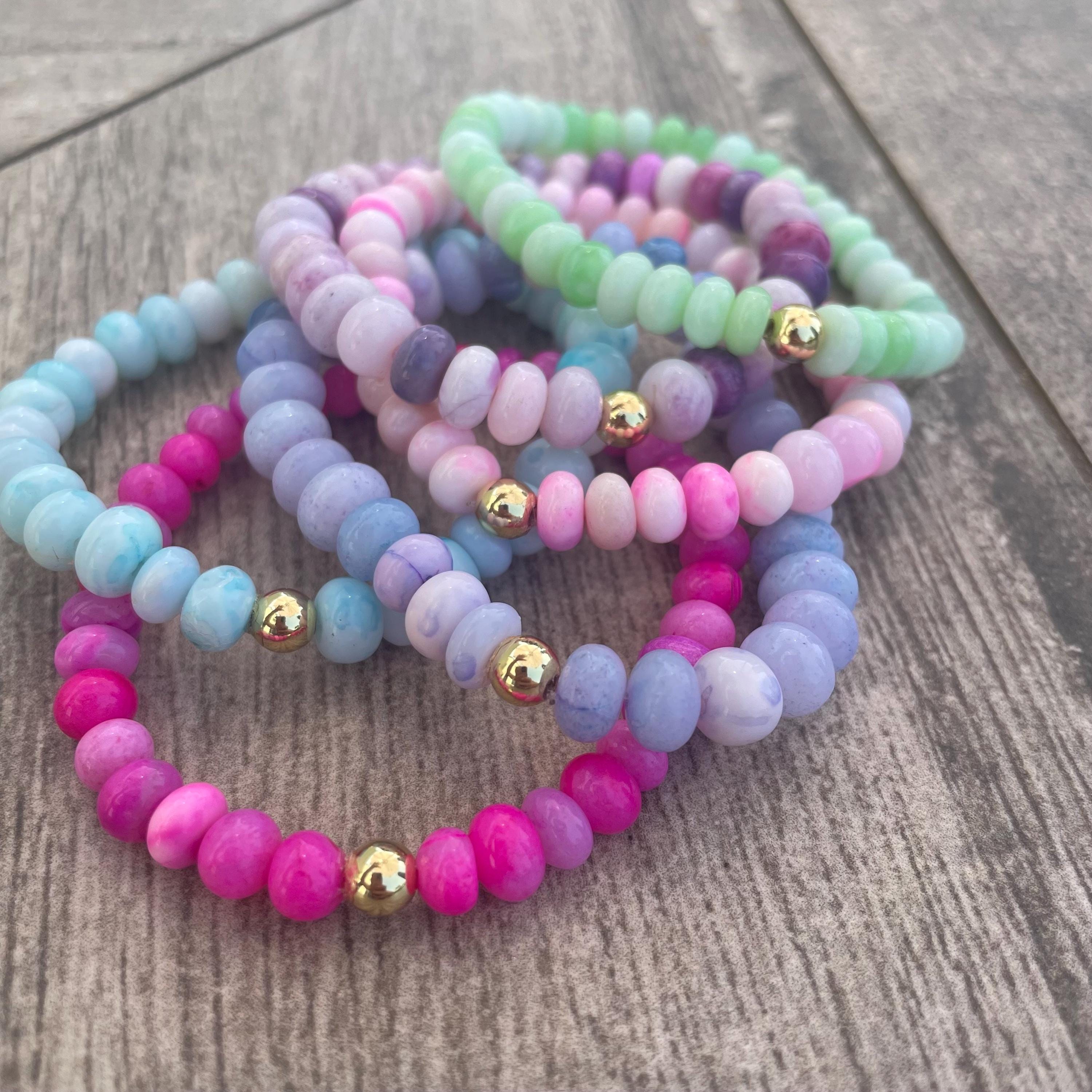 Opal Bead Stretchy Bracelet - Rainbow Candy Necklace Style