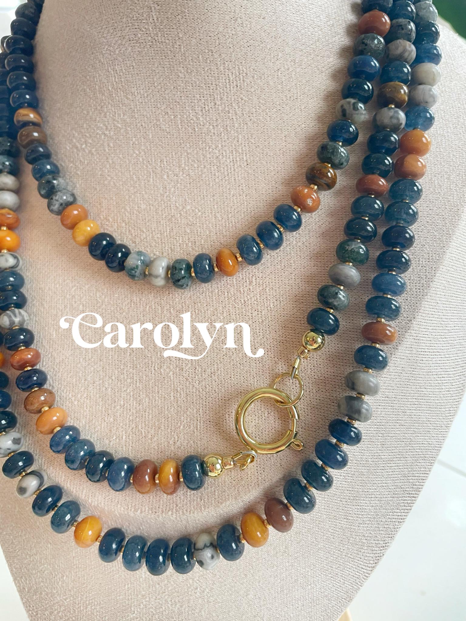 Beaded Gemstone Necklace: 18k Gold Plated Clasp, Charm