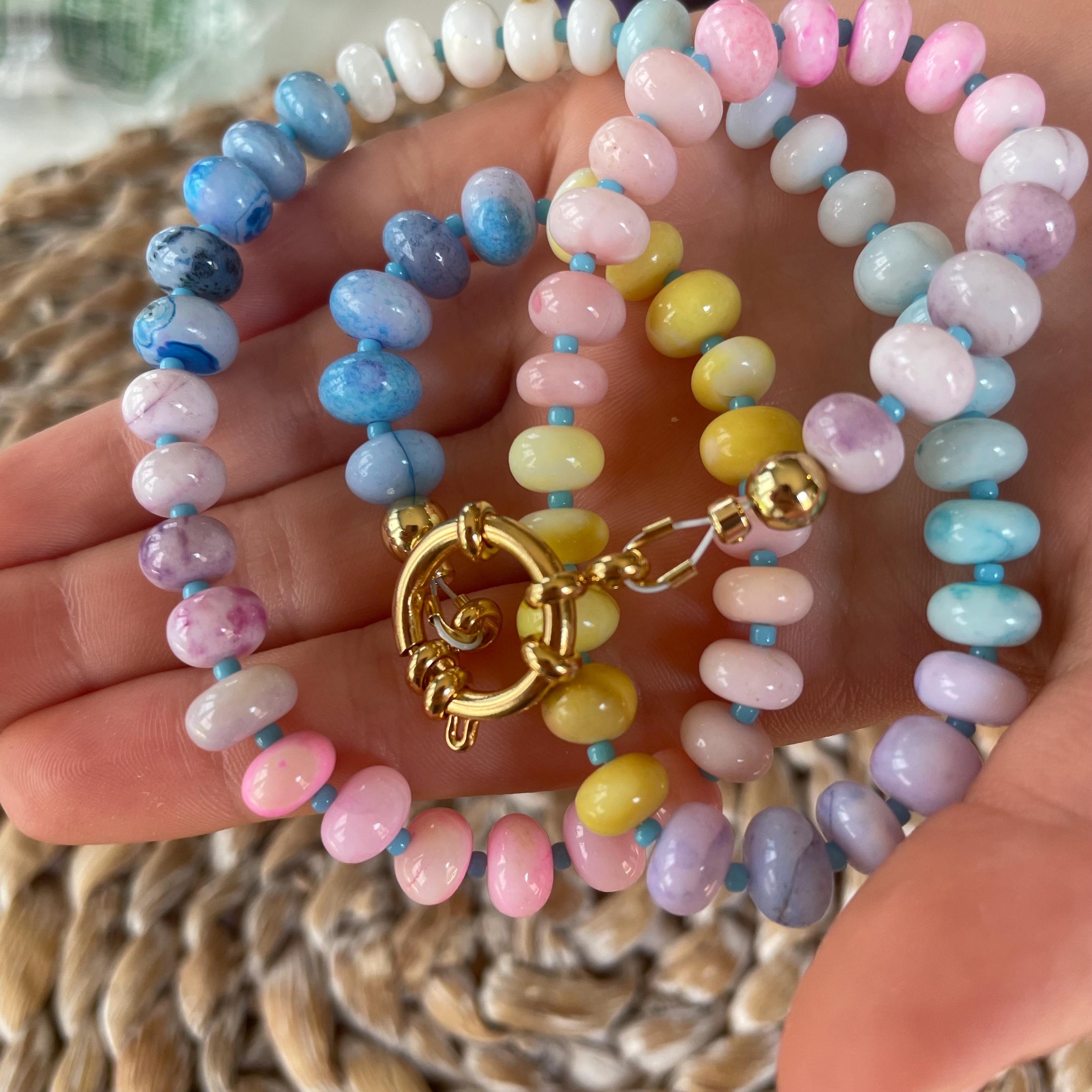 Opal Candy Beaded Necklace Colorful Gemstone Easy Clasp Charm