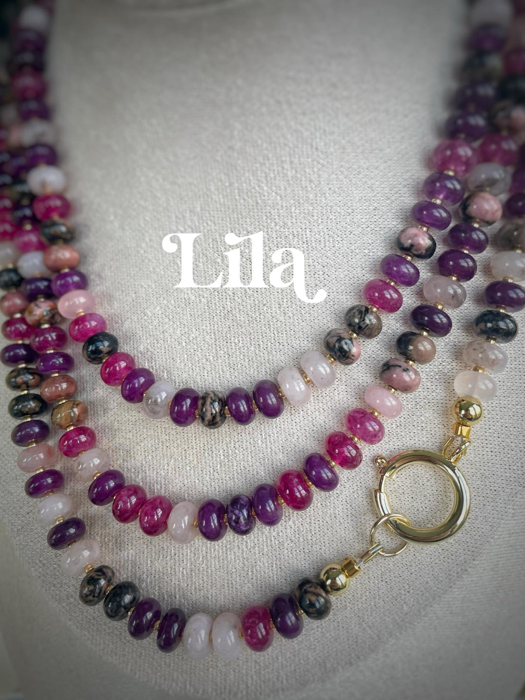 Gemstone Beaded Necklace: 18k Gold Plated Clasp, Jade Opal Quartz