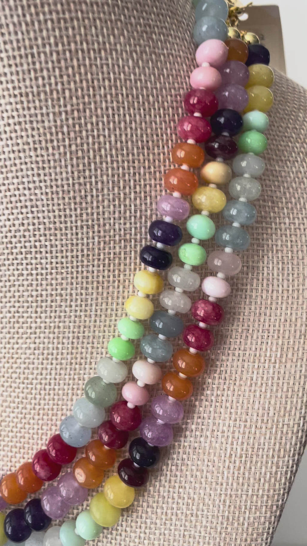Rainbow Beaded Gemstone Necklace: 18k Gold Plated Clasp, Charm, Adventurine, Jade, Opal, Morganite, Amethyst, Chalcedony